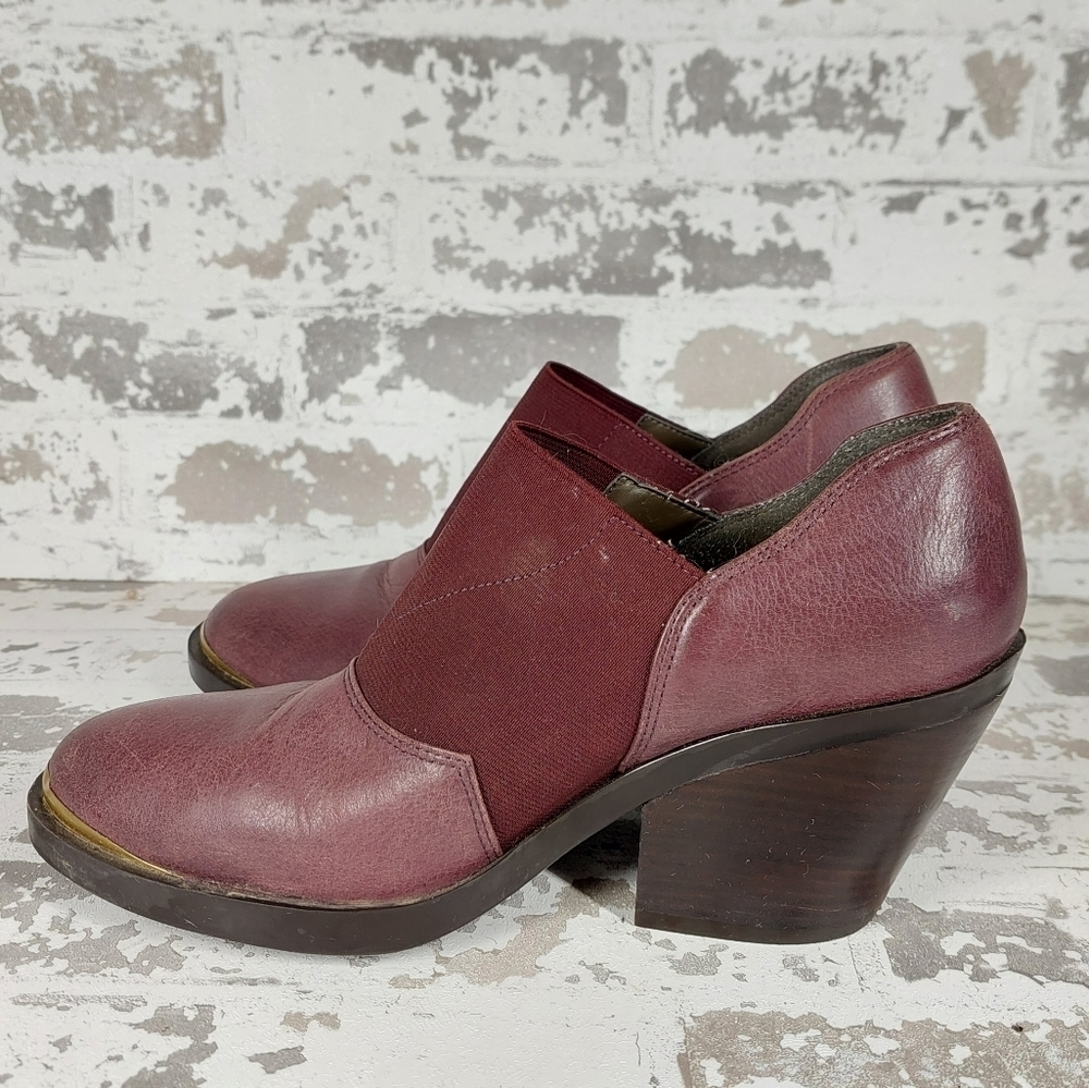 NAYA Felix Merlot Purple with Gold Banding Chunky Block Heel Ankle Booties V280